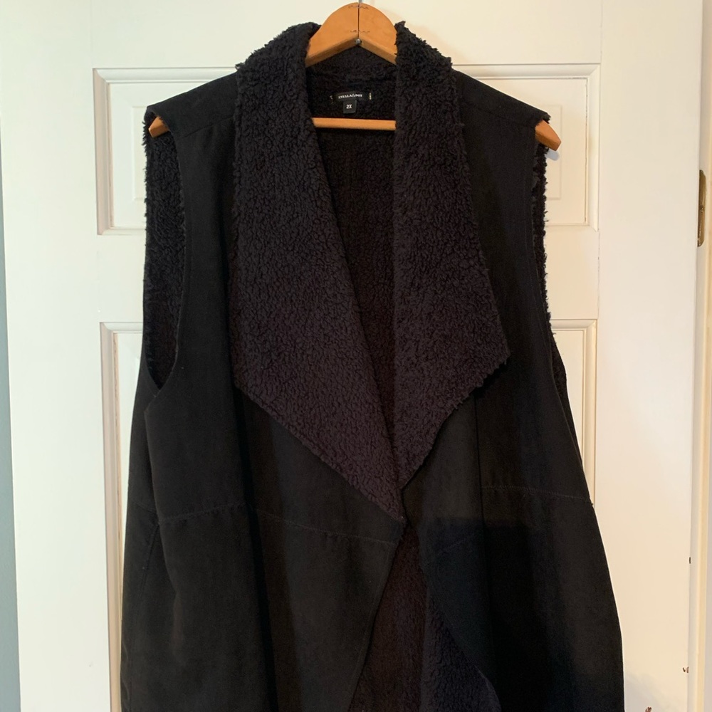 Sherpa lined, faux suede black vest
